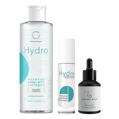 Colway International Glow - Shine and Freshness ZESTAW Woda micelarna z kolagenem 200 ml + Inteligentne serum do twarzy 30 ml + Intensywnie nawilżający krem na dzień 50 ml