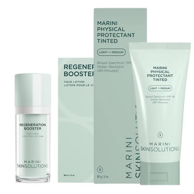 Marini SkinSolutions Pozabiegowa Pielęgnacja Silnie Gojąca ZESTAW Krem ochronny koloryzujący (kolor średni) 57 g + Booster regenerujący 30 ml