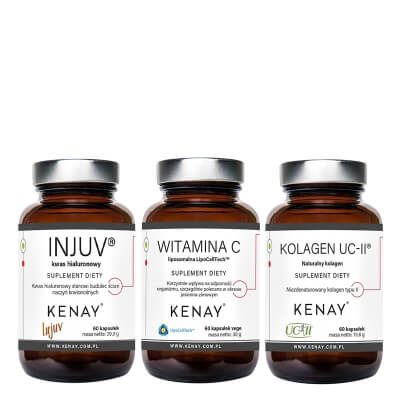 Kenay Kolagen UC-II + Witamina C + Injuv ZESTAW Kolagen 60 kapsułek + Witamina C 60 kapsułek + Kwas hialuronowy 60 kapsułek