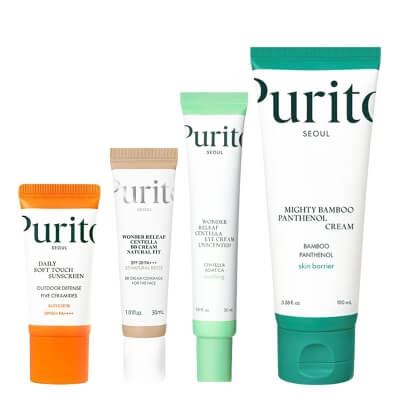 Purito Seoul Wonder Releaf Daily Soft Skin ZESTAW Łagodzący krem 50 ml + Krem pod oczy 30 ml + Krem BB SPF 30 PA+++ 30 ml + Krem SPF50 15 ml