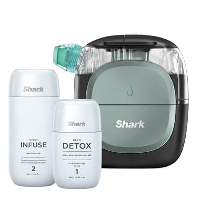 SharkBeauty Shark FacialPro Glow Black + Hydro Infuse + Derm Detox ZESTAW Urządzenie do eksfoliacji i głębokiego nawilżania z terapią kontrastową 1 szt + Preparat nawilżający 80 ml + Żel złuszczający 20 ml