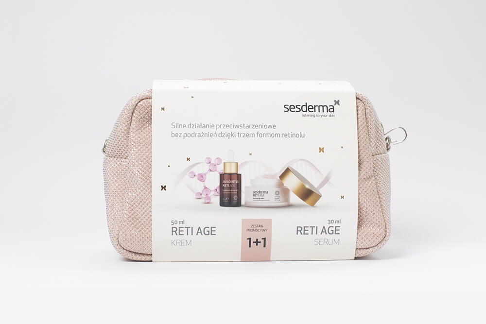 Sesderma Reti Age Cream + Reti Age Serum ZESTAW Krem przeciwzmarszczkowy 50 ml + Serum przeciwzmarszczkowe 30 ml + Kosmetyczka