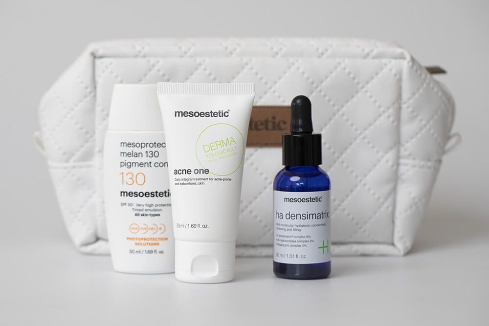 Mesoestetic Acne One Aktywny krem o wielokierunkowym działaniu 50 mlMesoestetic Ha Densimatrix Serum z kwasem hialuronowym 30 mlMesoestetic Mesoprotech Melan 130 SPF 50+ Fluid koloryzujący 50 ml