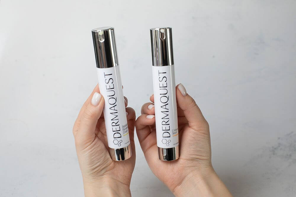 Dermaquest C Infusion Serum Przeciwstarzeniowe serum z najbardziej stabilną lipofilową formą witaminy C: BV-OSC [10%] oraz czystym retinolem [0.2%] 29,6 mlDermaquest Retinaldehyde Renewal Cream Przeciwstarzeniowy krem do skóry naczynkowej, z rumieniem i trądzikiem różowatym 29,6 ml