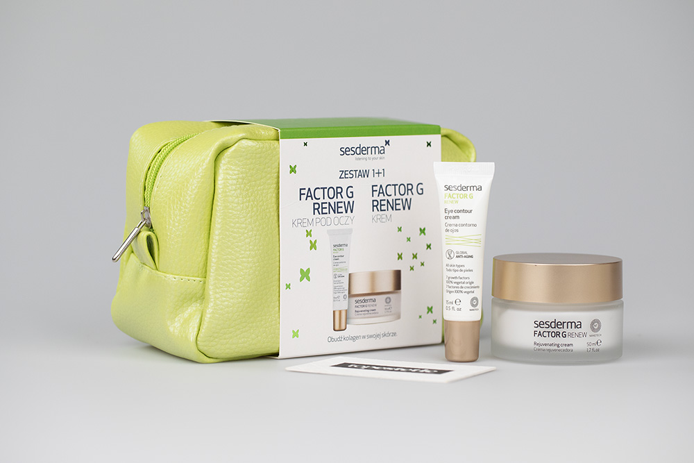 Sesderma Factor G - Rejuvenating Cream + Eye Contour Gel Factor G ZESTAW Regenerujący krem przeciwstarzeniowy 50 ml + Krem pod oczy przeciwstarzeniowy 15 ml + Kosmetyczka