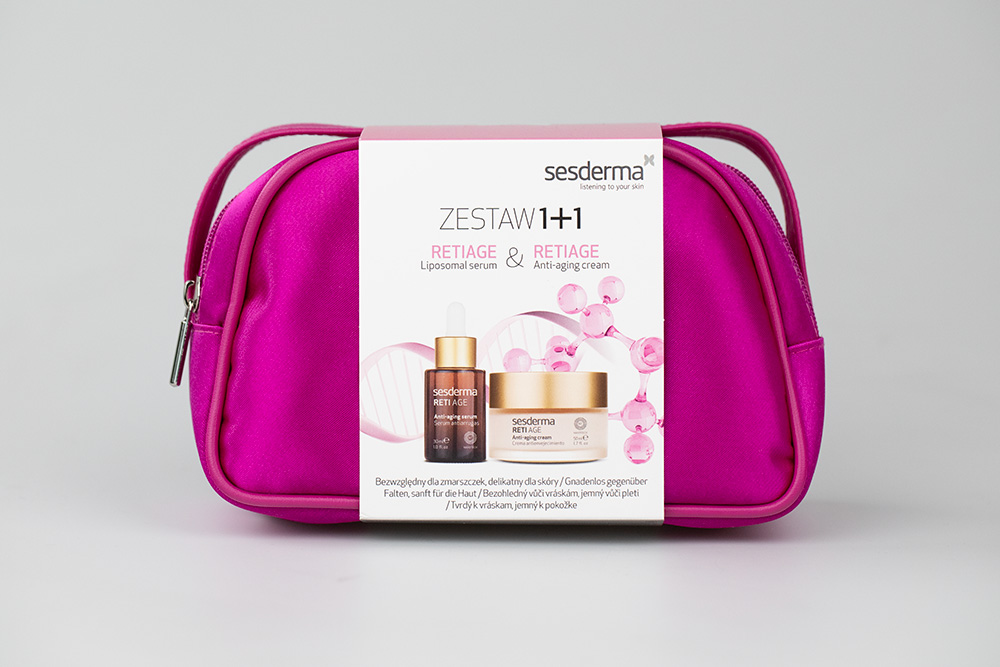 Sesderma Reti Age Cream + Reti Age Serum ZESTAW Krem przeciwzmarszczkowy 50 ml + Serum przeciwzmarszczkowe 30 ml + Kosmetyczka