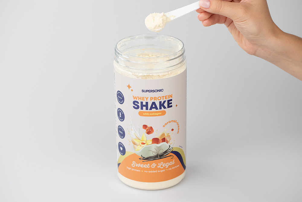 Supersonic Whey Protein Shake with Collagen Koktajl proteinowy z kolagenem o smaku karmelowo-śmietankowym 560 g
