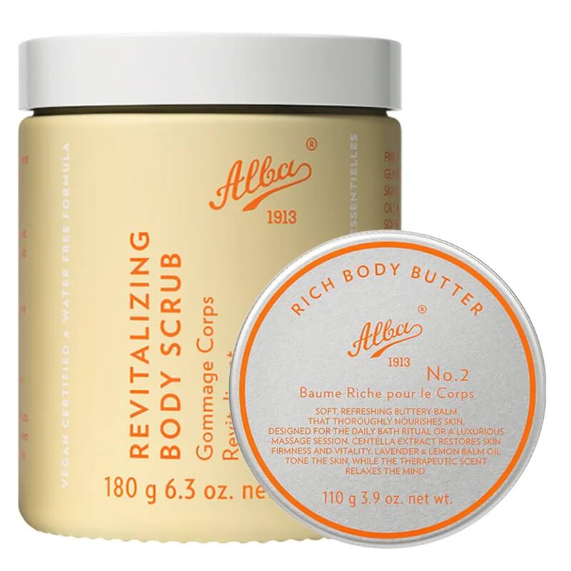 Alba1913 Revitalizing Body Scrub + Rich Body Butter ZESTAW Peeling cukrowy 180 g + Masło do ciała 110 g