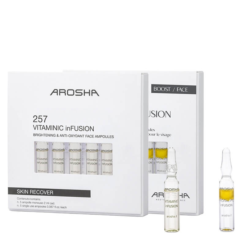 Arosha Infusion Care ZESTAW Ampułki rozświetlająco-antyoksydacyjne 5x 2ml + Ampułki nawilżająco-odżywcze 5x 2ml