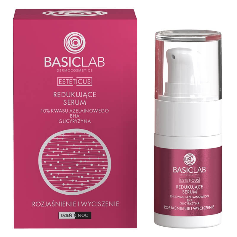 BasicLab Rozjaśnienie i Wyciszenie Redukujące serum 10% kwasu azelainowego, BHA, Glicyryzyna 15 ml