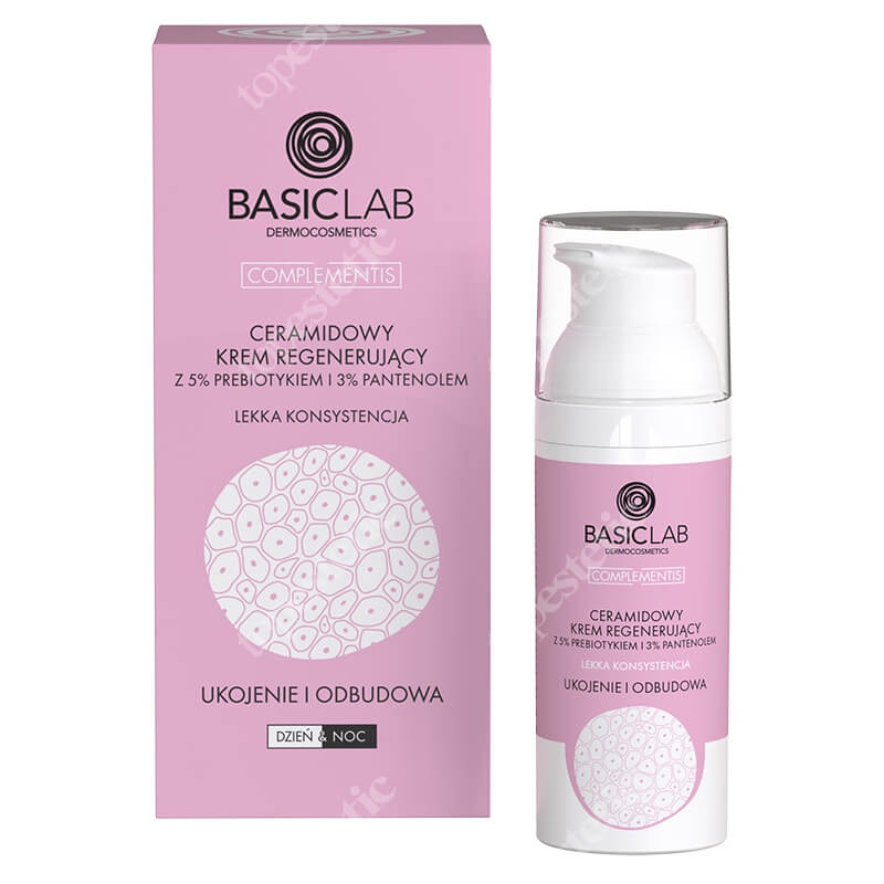 BasicLab Ukojenie i Odbudowa Ceramidowy krem regenerujący z 5% prebiotykiem i 3% pantenolem - lekka konsystencja 50 ml