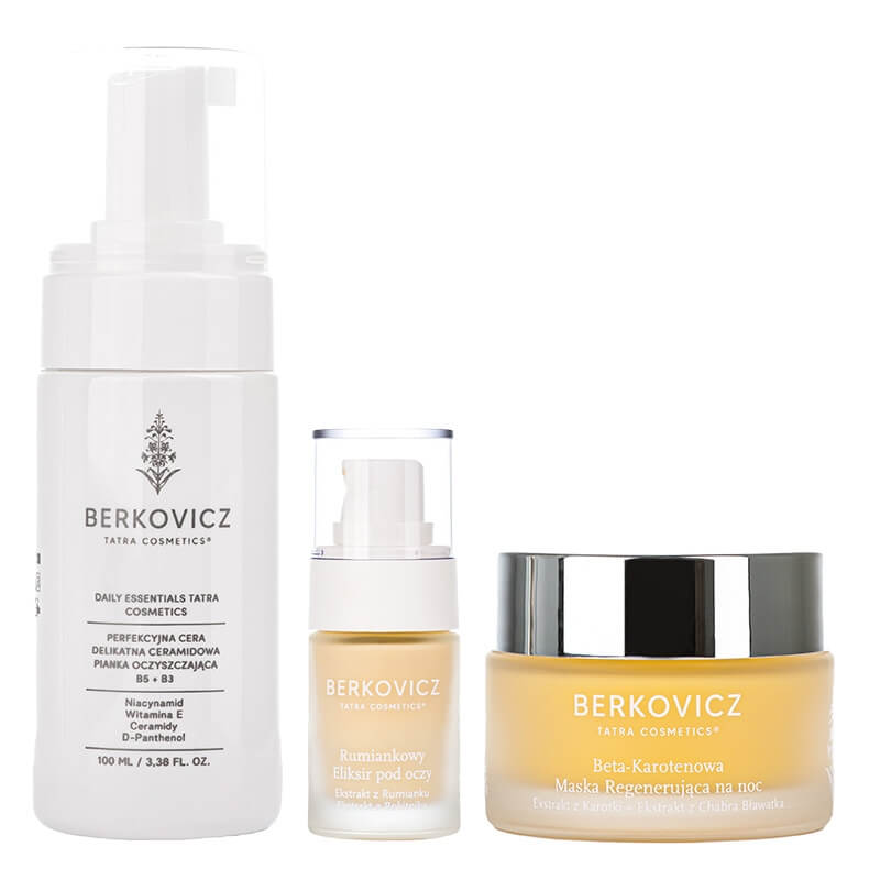 Berkovicz Night Ritual ZESTAW Pianka oczyszczająca 100 ml + Eliksir pod oczy 15 ml + Maska regenerująca na noc 50 ml