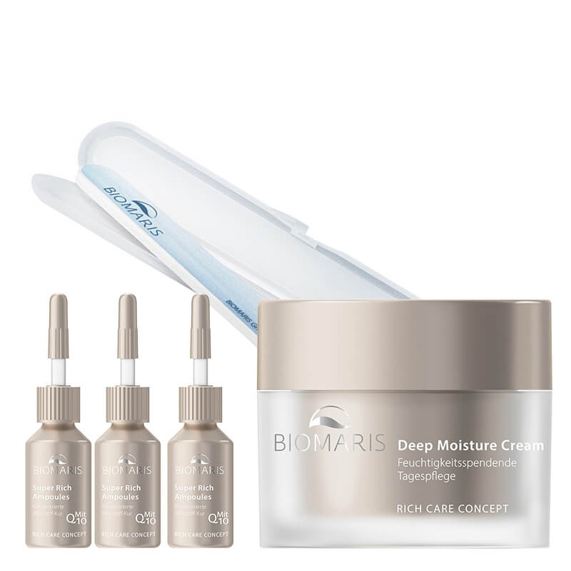 Biomaris Super Rich Ampoules x 3 + Deep Moisture Cream ZESTAW Ampułka do skóry dojrzałej z koenzymem Q10 1 szt x 3 + Krem głęboko nawilżający do skóry suchej/dojrzałej 50 ml + Pilnik 1 szt
