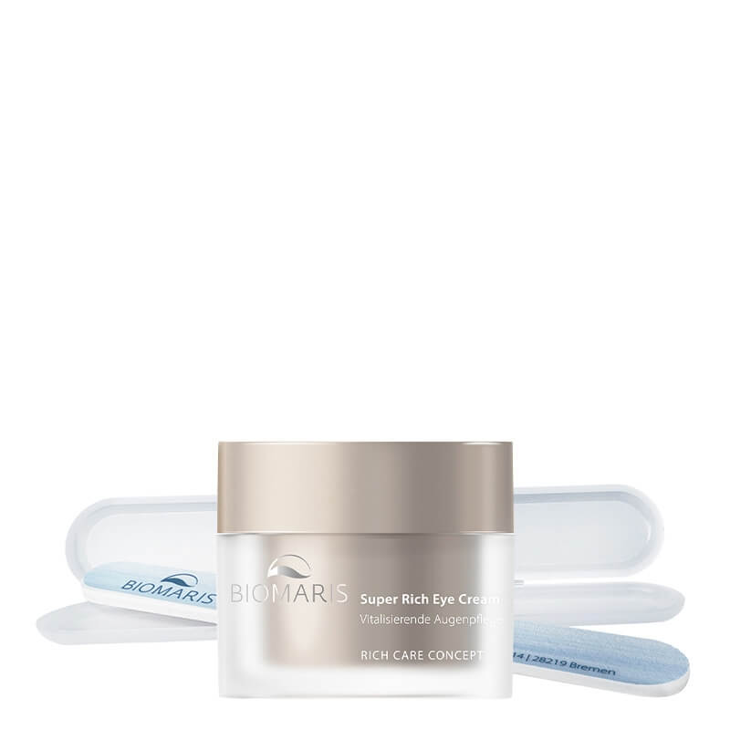 Biomaris Super Rich Eye Cream + Pilnik Dwustronny ZESTAW Krem pod oczy z masłem shea, bezzapachowy 15 ml + Pilnik dwustronny do paznokci naturalnych w etui 1 szt