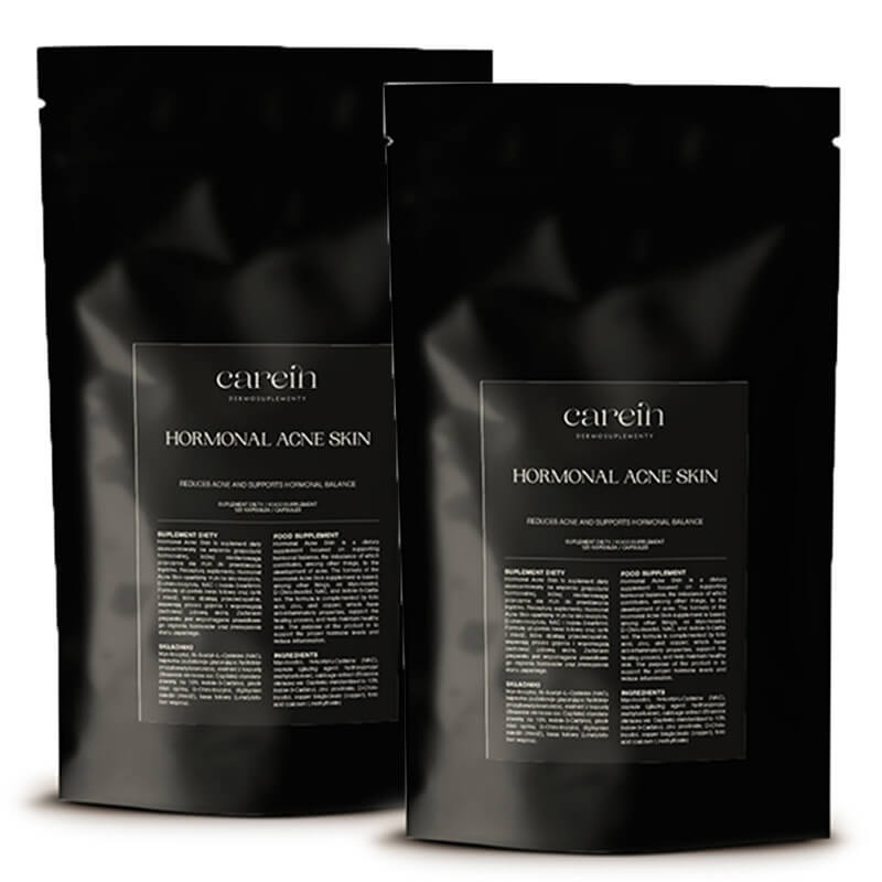 Carein Hormonal Acne Skin - Refill x 2 ZESTAW Kuracja 30 dni Gładka skóra bez trądziku hormonalnego - uzupełnienie 120 kaps x 2
