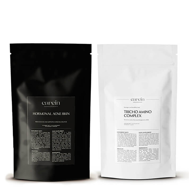 Carein Tricho Amino Complex - Refill + Hormonal Acne Skin - Refill ZESTAW: Suplement diety - uzupełnienie 120 kapsułek + Suplement diety - uzupełnienie 120 kapsułek