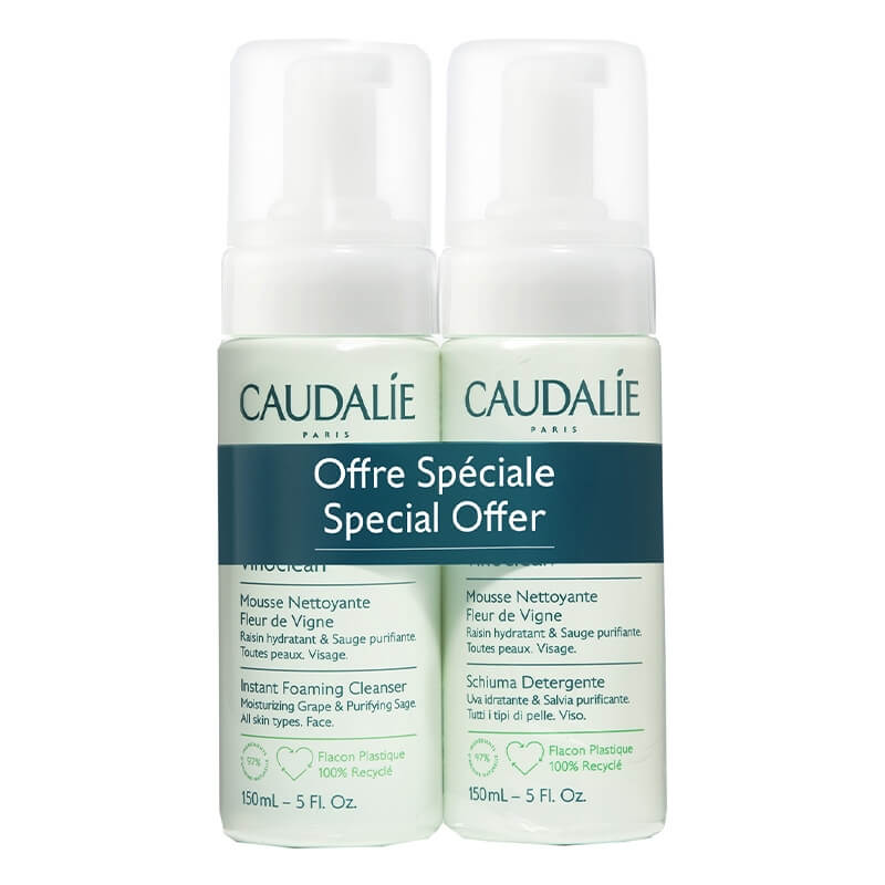 Caudalie Vinoclean Instant Foaming Cleanser Duo ZESTAW Pianka oczyszczająca 150 ml x 2