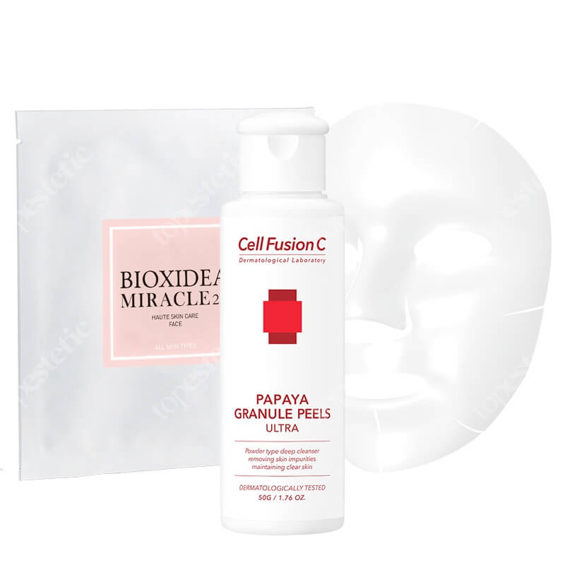 Cell Fusion C Papaya Granule Peels + Miracle 24 Face Mask ZESTAW Peeling enzymatyczny 50 g + Maska na twarz nawilżająco - liftingująca 1 szt