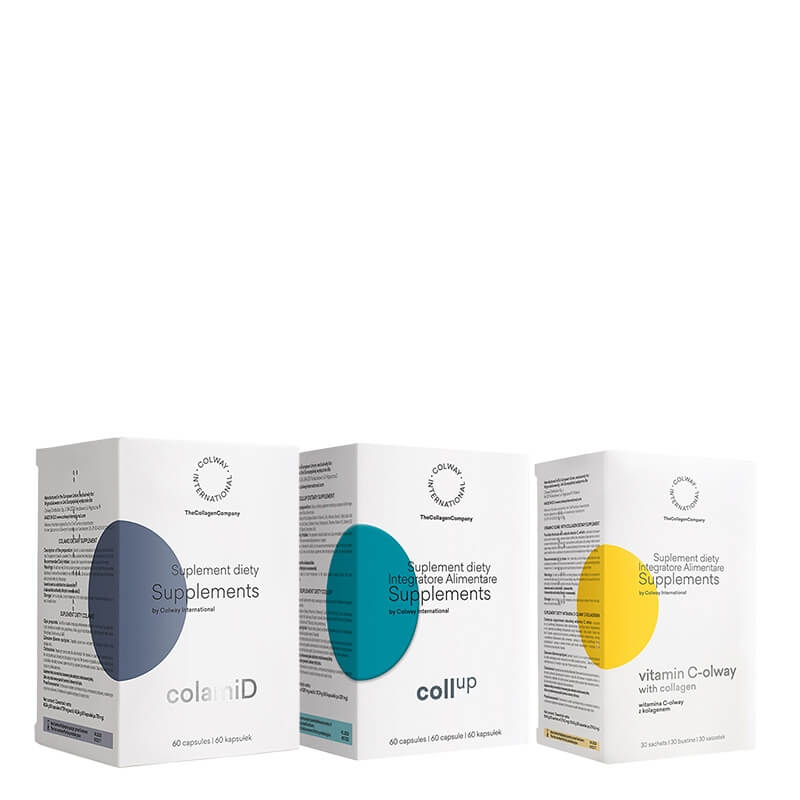 Colway International Beauty COLLAGEN ZESTAW Aminokwasy i minerały 60 szt. + CollUp 60 szt. + Witamina C z kolagenem 30 szt.
