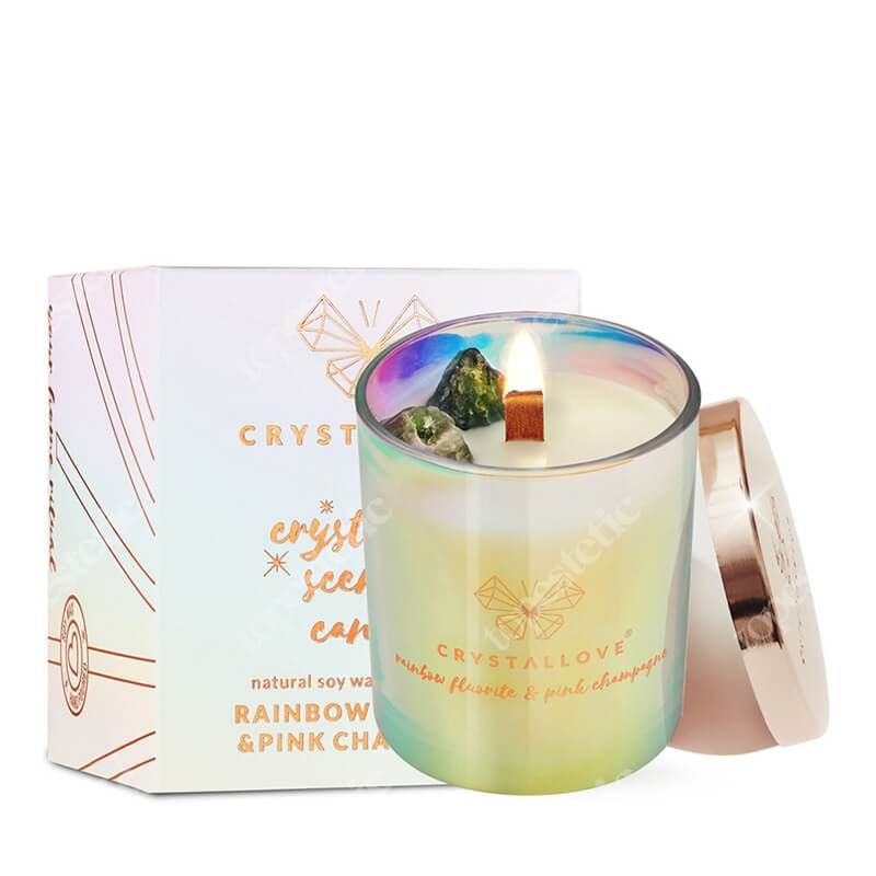Crystallove Rainbow Fluorite Soy Candle &amp; Champagne Świeca sojowa z fluorytem tęczowym 220 g