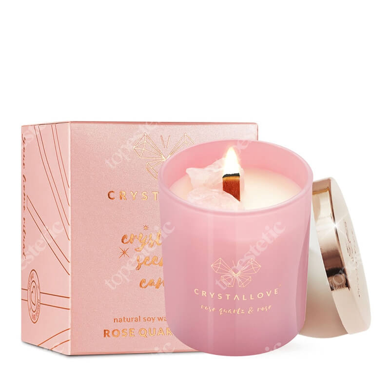 Crystallove Rose Quartz Soy Candle &amp; Rose Świeca sojowa z różowym kwarcem 220 g