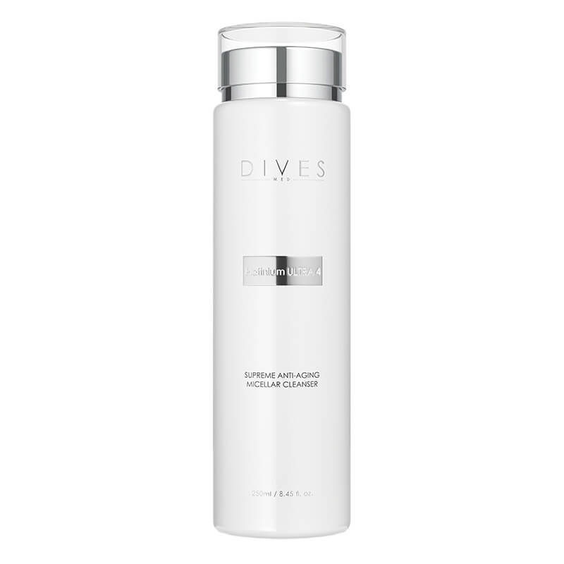 DIVES MED Platinium Ultra 4 Supreme Anti-Aging Micellar Cleanser Odmładzający płyn micelarny z polinukleotydami, kwasem hialuronowym, kwasem bursztynowym i kolagenem 250 ml