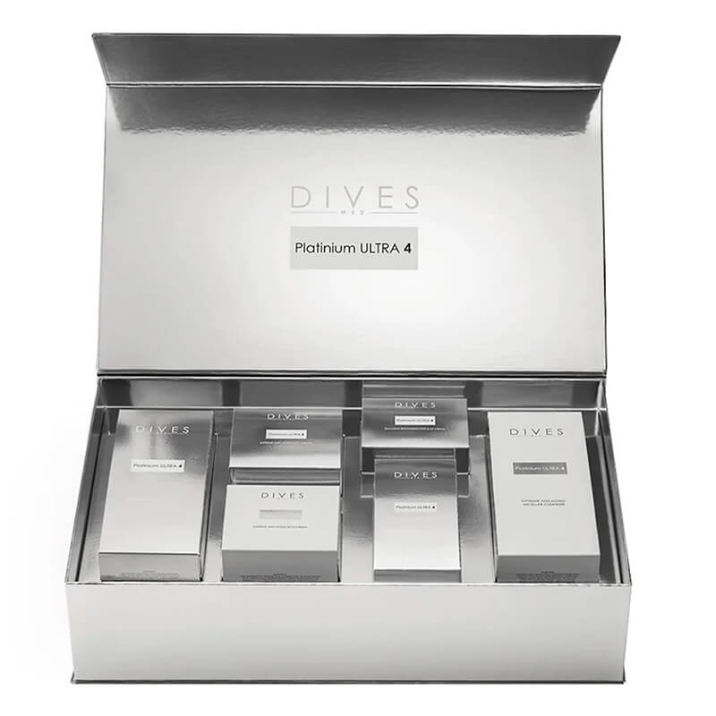 DIVES MED Platinium Ultra 4 Supreme Anti-Aging Set ZESTAW Płyn micelarny 250 ml + Tonik 250 ml + Krem wokół oczu i ust 25 ml +Krem 50 ml + Krem 50 ml +Serum 30 ml