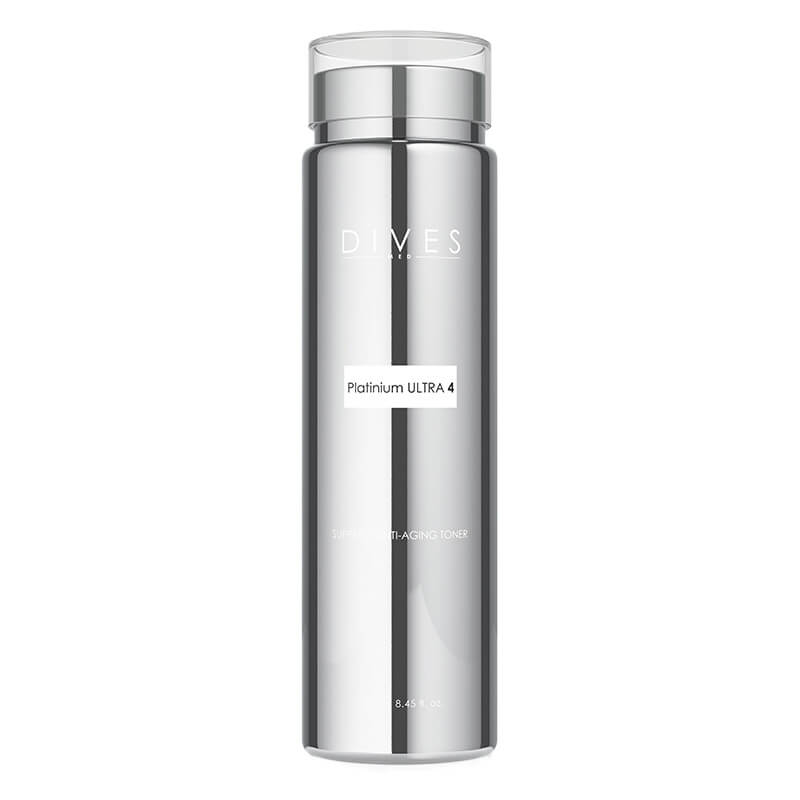 DIVES MED Platinium Ultra 4 Supreme Anti-Aging Toner Proaktywny tonik odmładzający z kwasem bursztynowym, kolagenem, polinukleotydami i czterema formami kwasu hialuronowego 250 ml