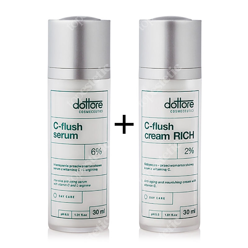 Dottore Duetto Perfecto Uno - C-flush Serum + C-flush Cream Rich 2 % ZESTAW intensywnie przeciwzmarszczkowy serum + krem z witaminą C 30 ml, 30 ml