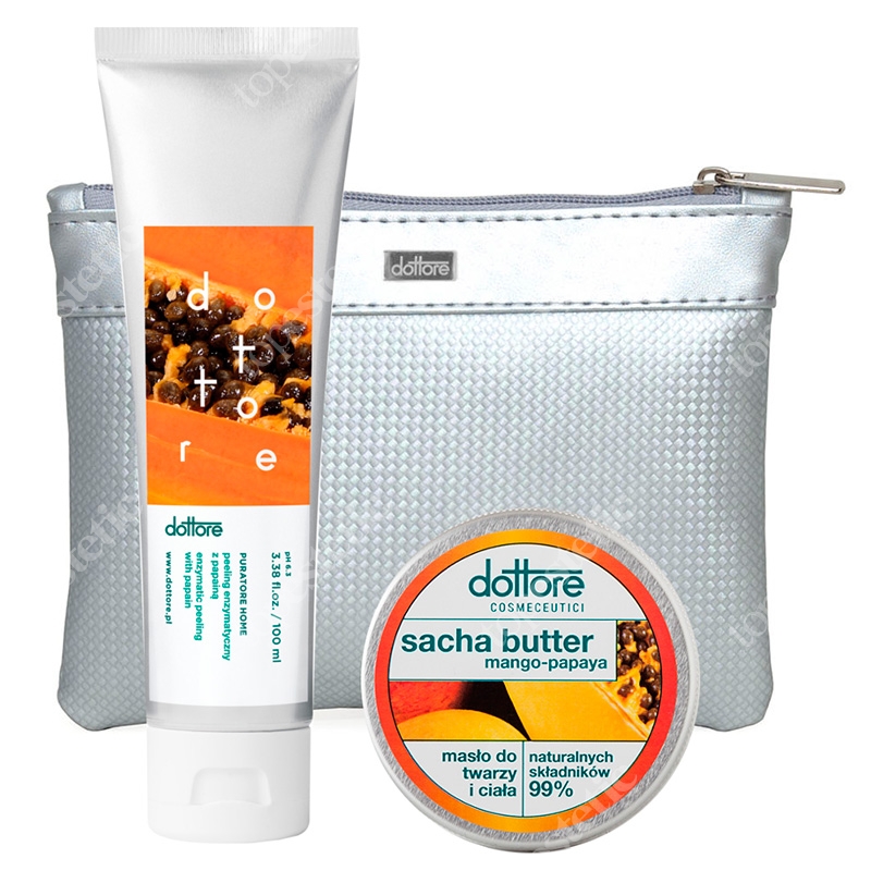 Dottore Summer Set Mango&amp;amp;Papaya ZESTAW Peeling enzymatyczny z papainą 100 ml + Masło do twarzy i ciała 50 ml + Kosmetyczka
