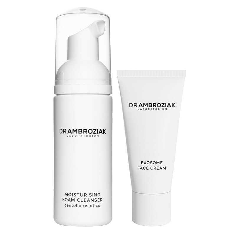 Dr Ambroziak Travel Set ZESTAW Pianka myjąca 50 ml + Krem przeciwstarzeniowy z egzosomami 20 ml