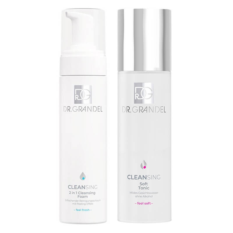 Dr Grandel Cleansing Soft Care ZESTAW Pianka oczyszczająca z kwasami 2w1 do skór tłustych i mieszanych 200 ml + Tonik nawilżająco-łagodzący 200 ml