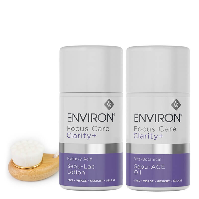 Environ Acne Skin Care ZESTAW Emulsja 60 ml + Roślinny olejek 60 ml + Szczotka do mycia twarzy 1 szt