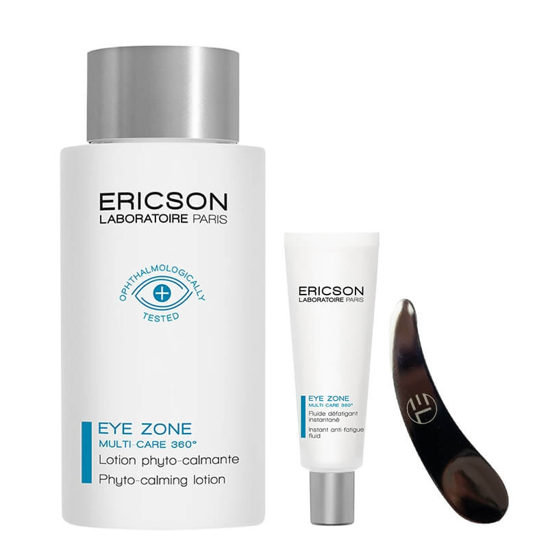 Ericson Laboratoire Eye Zone Set + Szpatułka ze Stali Nierdzewnej ZESTAW Tonik łagodzący do okolic oczu 125 ml + Fluid na opuchnięte oczy 15 ml + Szpatułka do nakładania kremu 1 szt