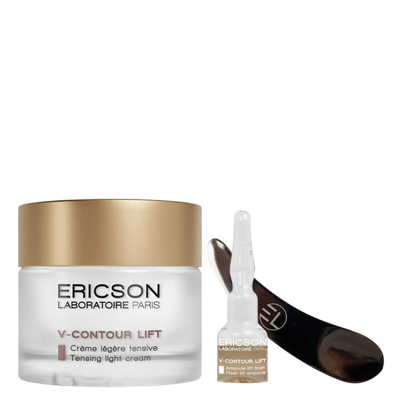 Ericson Laboratoire V-Contour Skin-Tightening Set ZESTAW Ampułki liftingująco-napinające 5 x 1 ml + Krem napinający 50 ml + Szpatułka do nakładania kremu 1 szt