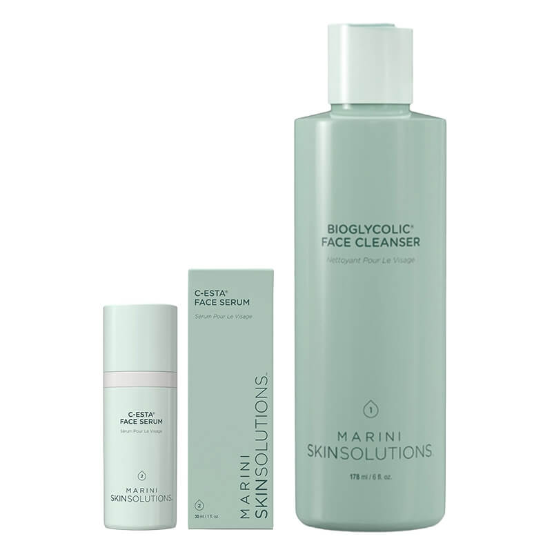 Marini SkinSolutions Oczyszczenie i Rozświetlenie ZESTAW Serum do twarzy z witaminą C i DMAE 30 ml + Emulsja do mycia twarzy z kwasem glikolowym 237 ml
