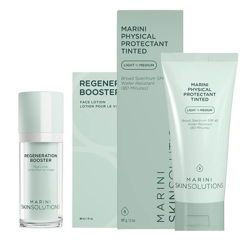 Marini SkinSolutions Pozabiegowa Pielęgnacja Silnie Gojąca ZESTAW Krem ochronny koloryzujący (kolor średni) 57 g + Booster regenerujący 30 ml