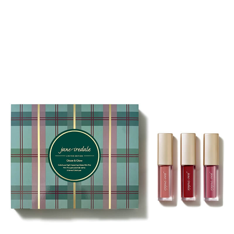 Jane Iredale Glaze &amp; Glow ColorLuxe High Impact Lip Glaze Trio ZESTAW Błyszczyk (kolor Au Naturel) 3 ml + Błyszczyk (kolor Flush) 3 ml + Błyszczyk (kolor Siren) 3 ml