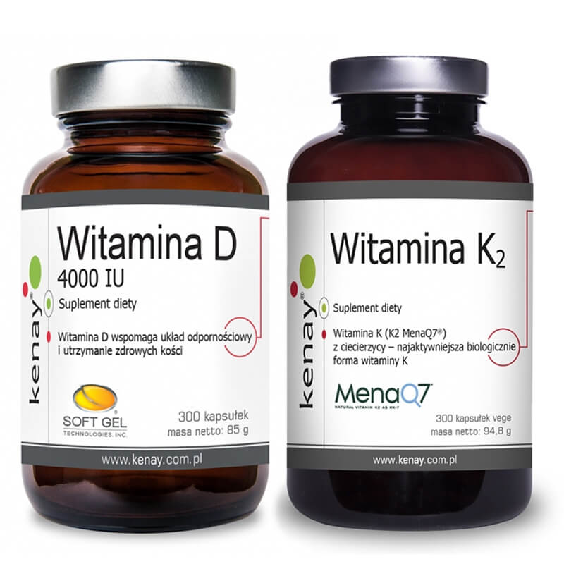 Kenay D3 + K2 ZESTAW Witamina D3 4000 IU 300 kaps + Witamina K2 Mena Q7 z ciecierzycy 300 kaps