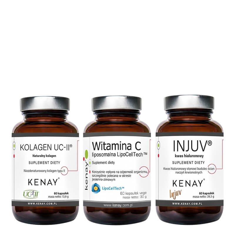 Kenay Kolagen UC-II + Witamina C + Injuv ZESTAW Kolagen 60 kapsułek + Witamina C 60 kapsułek + Kwas hialuronowy 60 kapsułek