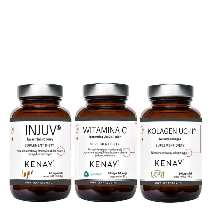 Kenay Kolagen UC-II + Witamina C + Injuv ZESTAW Kolagen 60 kapsułek + Witamina C 60 kapsułek + Kwas hialuronowy 60 kapsułek