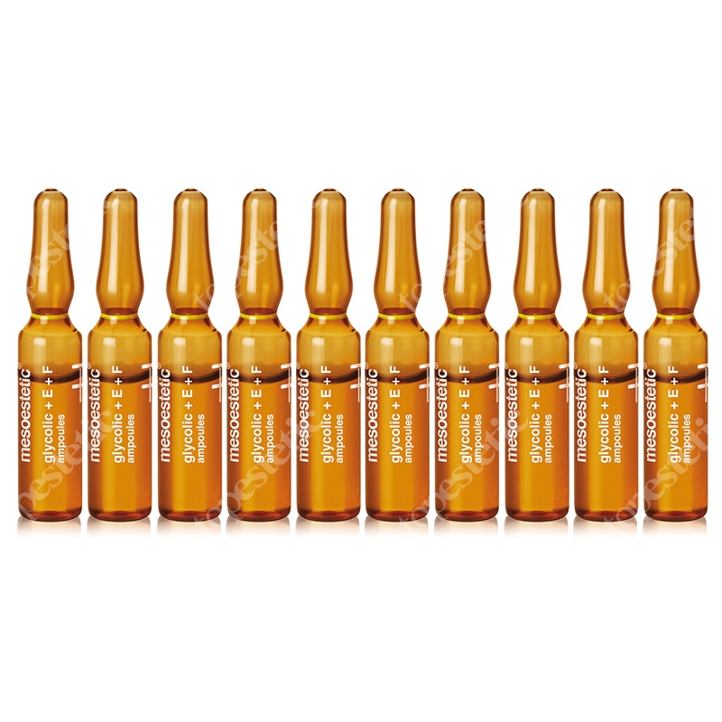 Mesoestetic Glycolic + E + F Ampoules Redukuje niedoskonałości, rozświetla i ujednolica koloryt skóry 10x2 ml