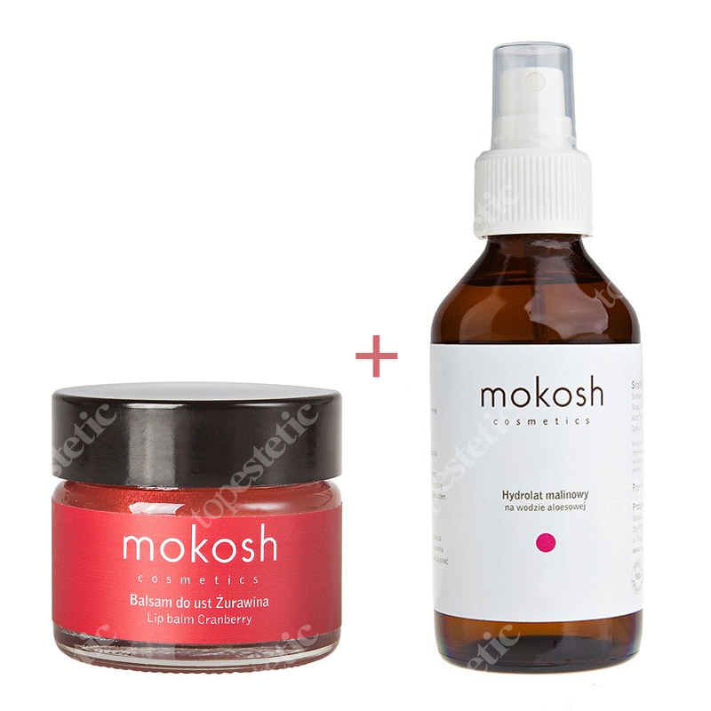 Mokosh Hydrolat + Lip Balm Cranberry ZESTAW Hydrolat malinowy na wodzie aloesowej 100 ml + Balsam do ust 15 ml