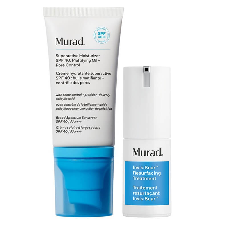Murad Blemish Control ZESTAW Kuracja na blizny potrądzikowe 15 ml + Krem o działaniu matującym z SPF 40 50 ml