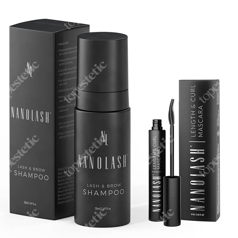 Nanolash Lash Care ZESTAW Szampon do rzęs i brwi 50 ml + Tusz do rzęs wydłużający i podkręcający (czarny) 10 ml
