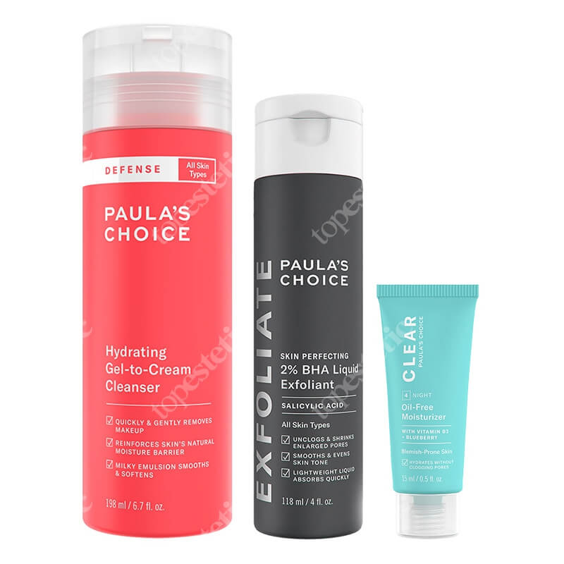Paulas Choice Day Care ZESTAW Jedwabisty żel oczyszczający do skóry zmęczonej 198 ml + Płyn złuszczający z 2% kwasem salicylowym 118 ml + Lekki, beztłuszczowy kre