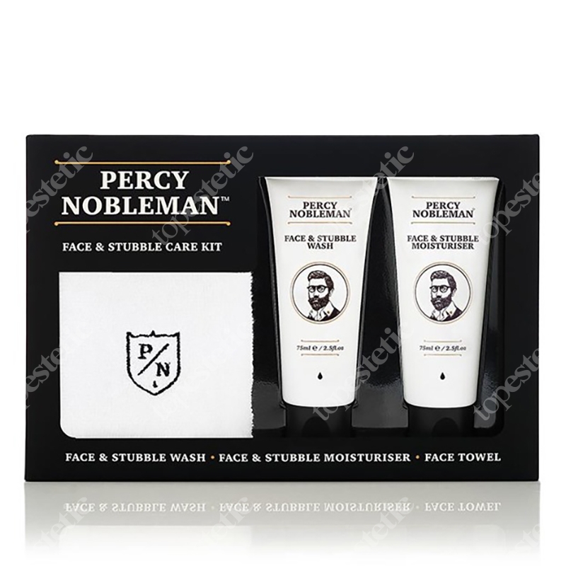 Percy Nobleman Face &amp;amp; Stubble Kit ZESTAW Żel do mycia twarzy 75 ml + Krem do twarzy 75 ml + Ręcznik do twarzy 1 szt.