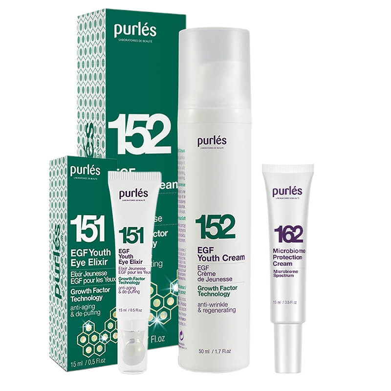 Purles Youth Set + Microbiome Protection Cream Travel GRATIS ZESTAW Eliksir młodości pod oczy 15 ml + Krem młodości 50 ml + Nawilżająco - łagodzący krem 15 ml