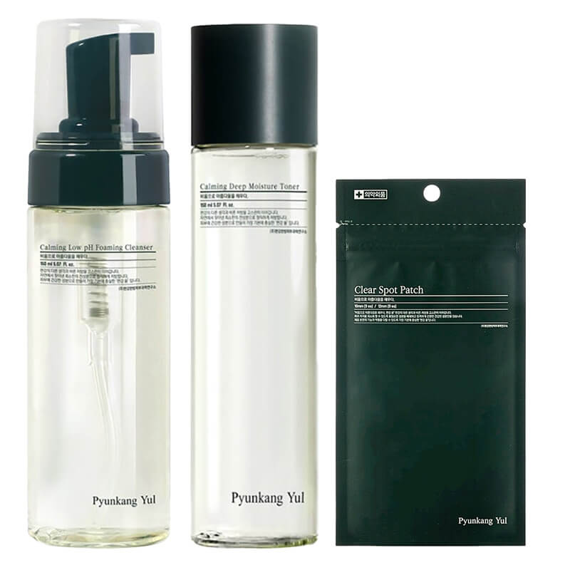 Pyunkang Yul Calming and Clear Care ZESTAW Pianka do mycia twarzy 150 ml + Kojąco-nawilżający tonik do twarzy 150 ml + Cienkie plasterki na wypryski 72 szt