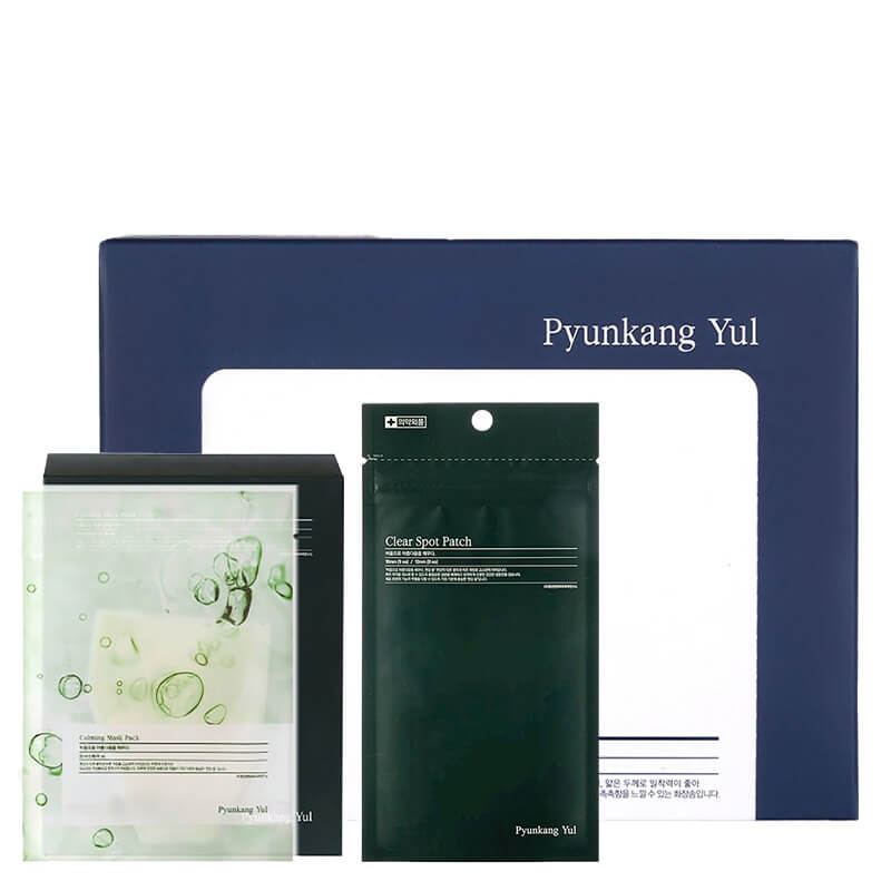Pyunkang Yul Clear Spot Patch + Cotton Pad + Calming Mask ZESTAW Cienkie plasterki na wypryski 72 szt + Naturalne płatki kosmetyczne 160 szt. + Maseczka na płachcie łagodząco-kojąca 1 szt
